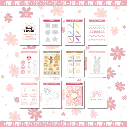 {{ product.title }} – livret d’activités enfants 2 à 4 ans en version physique ou PDF | Bluey, Spidey, Pyjamasques, Je découvre l’été – jeux éducatifs à imprimer