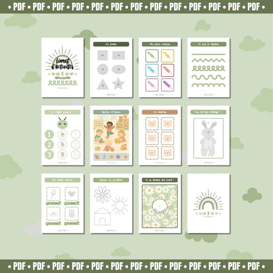 {{ product.title }} – livret d’activités enfants 2 à 4 ans en version physique ou PDF | Bluey, Spidey, Pyjamasques, Je découvre l’été – jeux éducatifs à imprimer