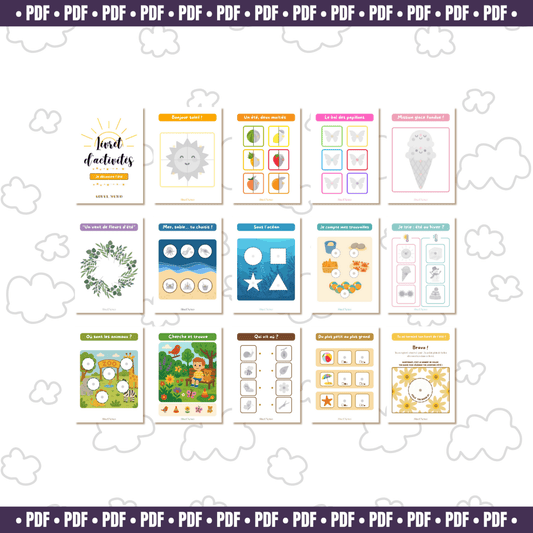 {{ product.title }} – livret d’activités enfants 2 à 4 ans en version physique ou PDF | Bluey, Spidey, Pyjamasques, Je découvre l’été – jeux éducatifs à imprimer